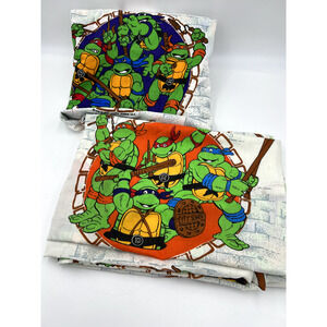 Vintage Teenage Mutant Ninja Turtles Flat & Fitted Twin Sheet Set 2-pc 1990 USA